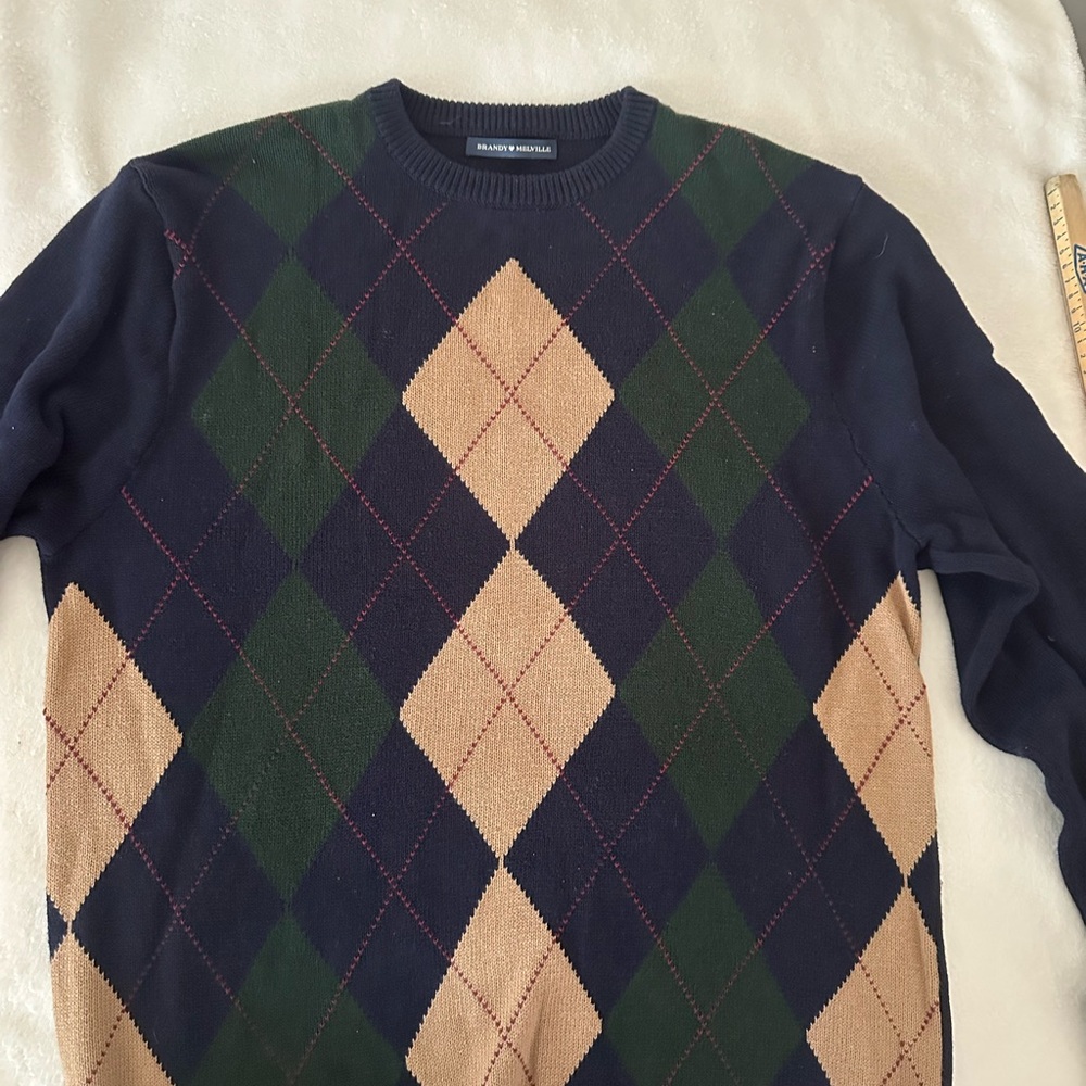 Brandy Melville Blue and Green Crewneck Sweater
